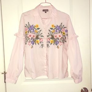 Topshop Floral Embroidered Shirt